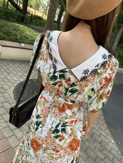 刺しゅう襟付き花柄レトロワンピース - TOPCHIC 刺しゅう襟付き花柄レトロワンピース - TOPCHIC