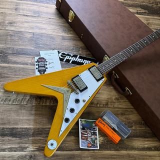 šEpiphone / Inspired by Gibson Custom Shop 1958 Korina Flying V Aged Natural Mod