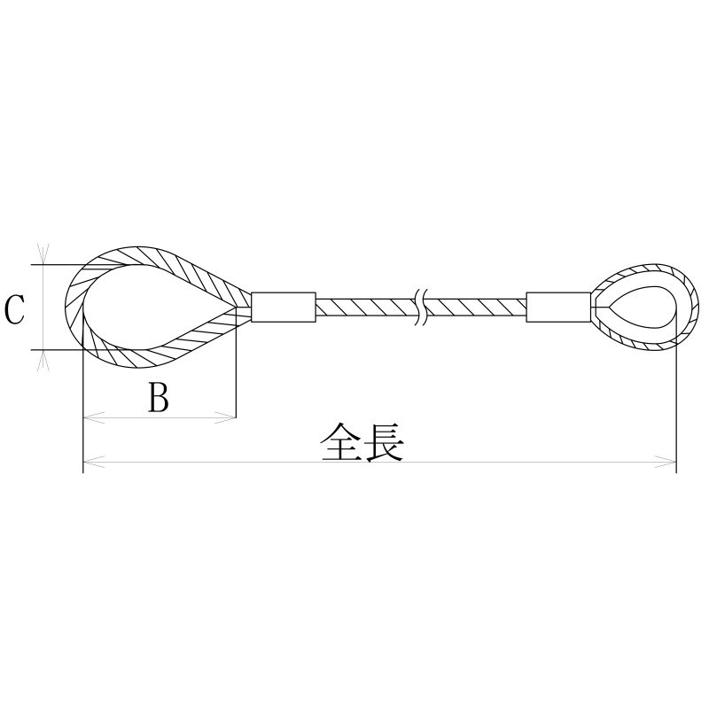 玉掛け用ワイヤーロープ 東京製綱 6×24 G/O 片シンブル片アイロック 径