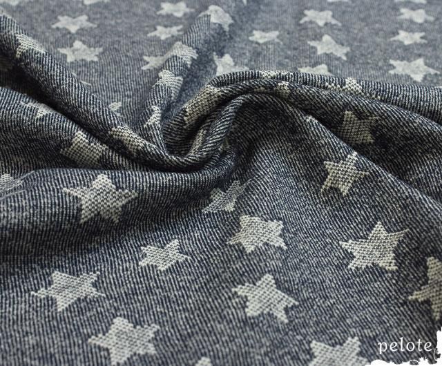 星柄の裏毛 生地 布｜デニム風裏毛星柄ジャガードニット生地｜ ハンドメイド 子供