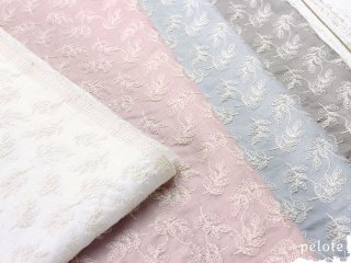 コットンローン　リーフ刺繍｜生地 布 レース生地 刺繍 薄手コットン ハンドメイド 綿100％ 日本製
