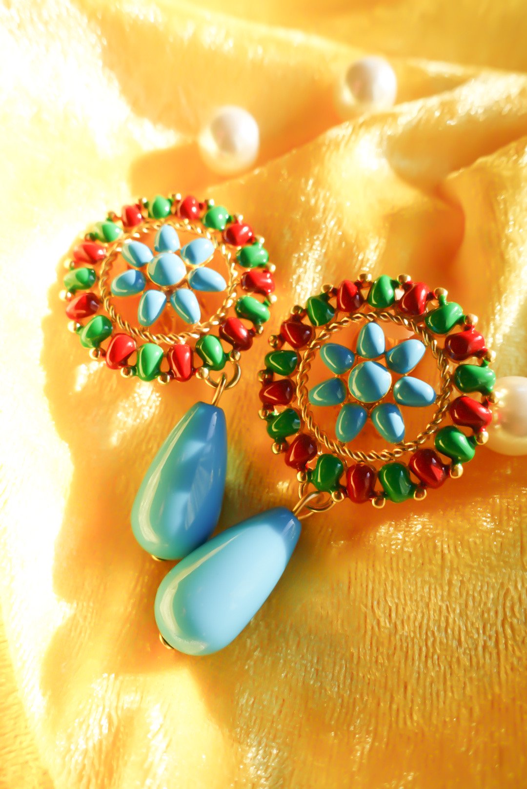 Turquoise Flower(Clip Earrings)