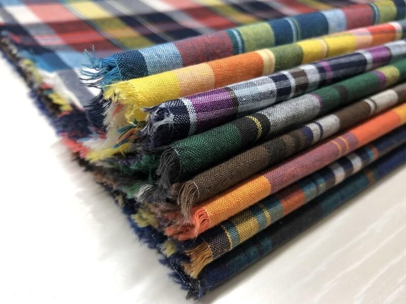 洗いざらしのマドラスチェックlinen リラックスもんぺ 洗い晒し風 C/Lマドラスチェック生地生地の通販|ノムラテーラー