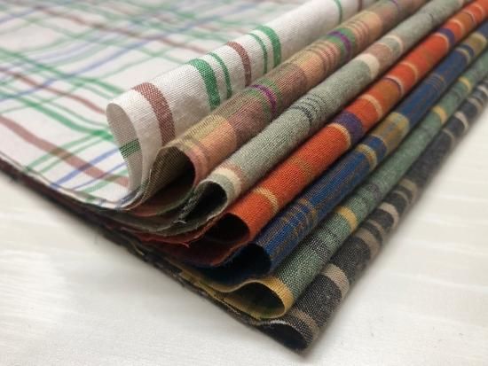 洗いざらしのマドラスチェックlinen リラックスもんぺ 洗い晒し風 C/Lマドラスチェック生地生地の通販|ノムラテーラー
