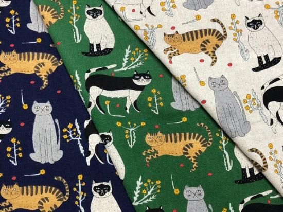 emoemoエモエモ綿麻キャンバスねこプリント | EMP03 - mulberry fabric