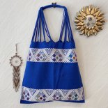 【ポンポンプレゼント！】メキシコハンモックバッグ・ハンモックトートバッグ 幾何学模様 ツーライン ブルー（伝統民芸品）「メキシコバッグ・エスニックバッグ」
