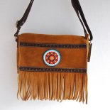 【本格スエードバッグ】エクアドル先住民手作り ネイティブスエードフリンジスクエアバッグ（エクアドル製）