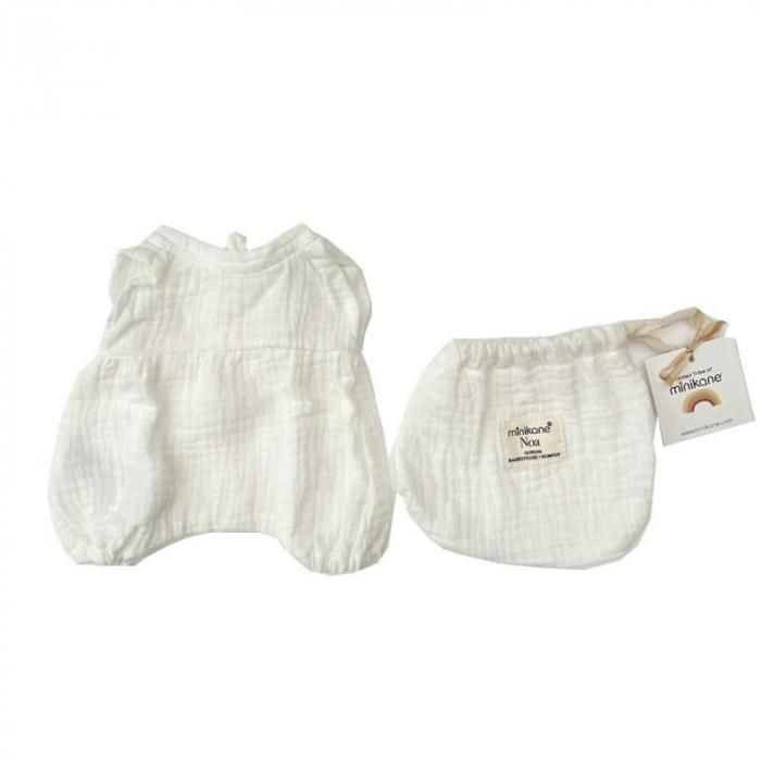 minikane doll clothesNoa romper in white cotton gauze with pouch