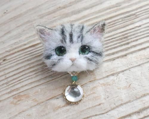 羊毛フェルト　猫　子猫　サバ白ねこちゃん 羊毛フェルト猫子猫サバ白ねこちゃん
