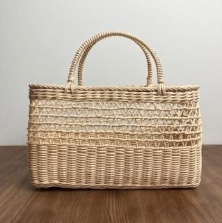 籐(ラタン)カゴバッグ/半分スケルトン(ナチュラル)