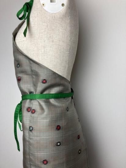 着物リメイク】ストレートエプロン/グレー×カラフルドット