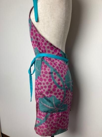 着物で作ったエプロン 着物リメイク】ストレートエプロン/グレー×カラフルドット