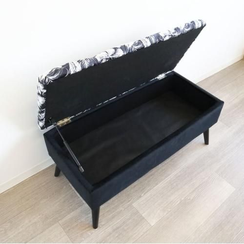 収納ベンチスツール ボタニカル柄 ブラック W89 モダンテイスト 収納ベンチスツール/黒|デザイナーズ家具カグコレクション