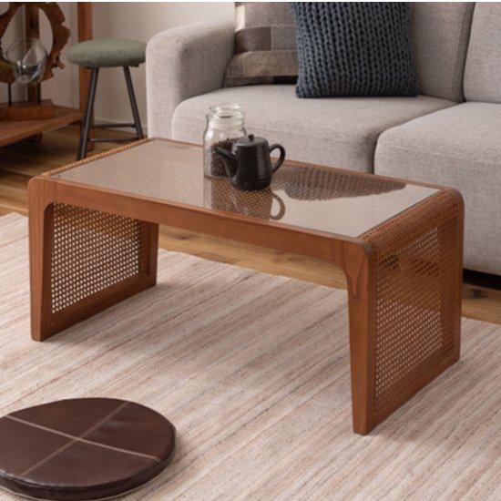 ラタンとガラスのセンターテーブル センターテーブル ラタン 幅100cm ガラス天板 完成品 Breeze
