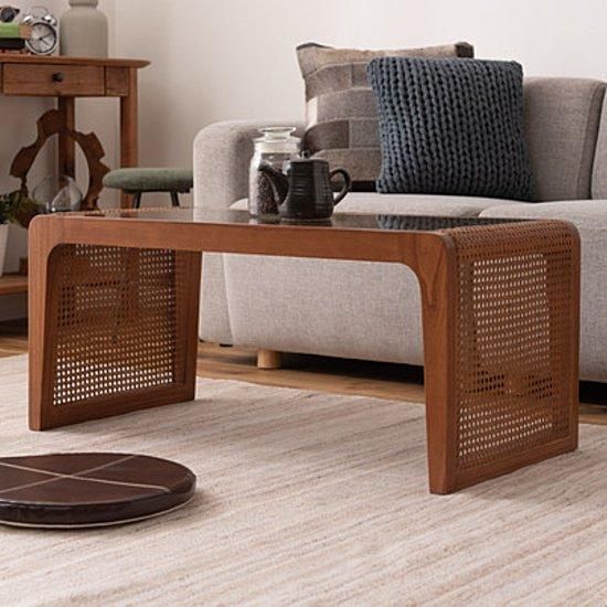 アンティーク】籐 ラタン ガラスローテーブル センターテーブル 古民家