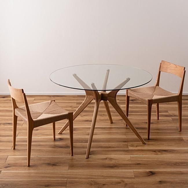 ラウンドガラステーブル110cm｜強化ガラス×オーク材で高級感のある