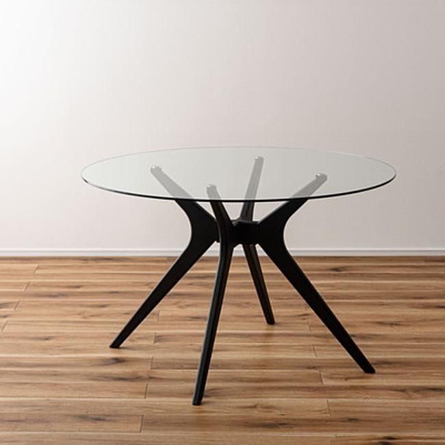 ラウンドガラステーブル110cm｜オークブラック×強化ガラスでモダンな
