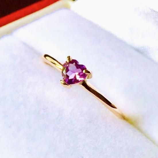 SALE] K10(10金) 高品質ピンクアメジストのハートリング 【セミ