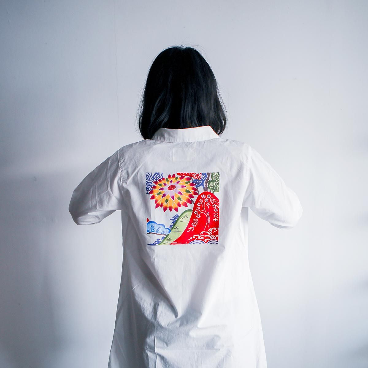 YOKANG 沖縄 花柄サイドレース ワンピース 鶴リボン 琉球紅型