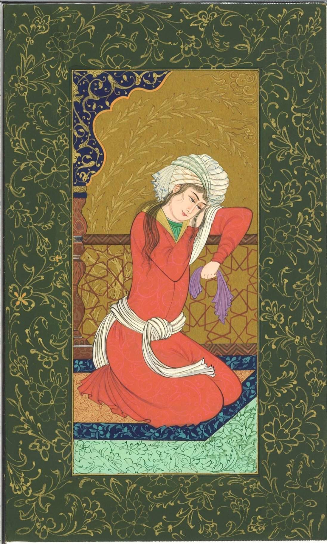 ペルシャ伝統工芸 絵画 細密画 肉筆画 イラン 美女 - 絵画