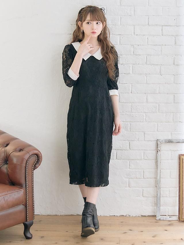 【1】レキサミ ♡ レースワンピース グレー 美品 1】レキサミ ♡ レースワンピース グレー 美品