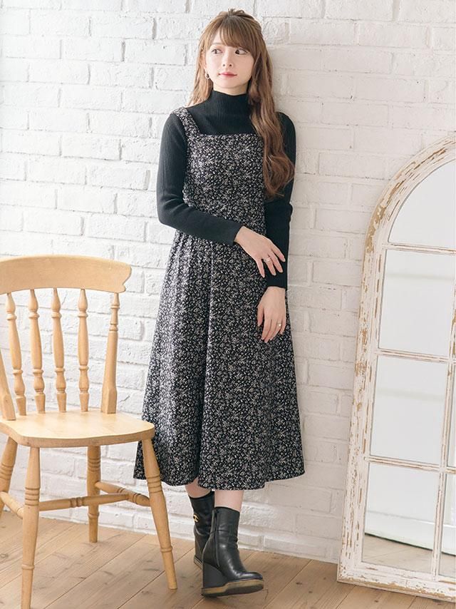 バックレースアップナローワンピース×ニットセット - 黒崎みさ