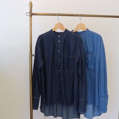 SELECT denim bandcollar wide shirts 