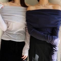 SELECT sheer gather offshoulder pullover 