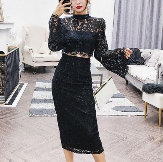 ワンピース レディース パーティドレス 代 韓国 結婚式 10代 40代 レース パーティドレス およばれ 黒 ミモレ丈 膝丈 ハイネック おしゃれ きれいめ 無地 カジュアル Dress No Sato
