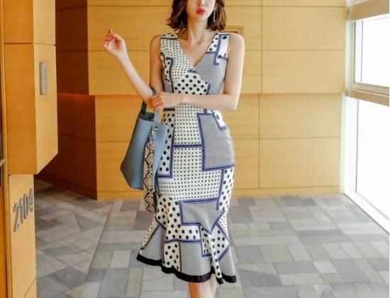 ワンピース レディース パーティードレス 40代 代 結婚式 韓国 10代 チェック柄 ノースリーブ フィッシュテール 演奏会 およばれ 膝下丈 フォーマル 上品 おしゃれ きれいめ 大人 Dress No Sato