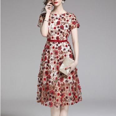 ワンピース レディース パーティードレス 30代 代 結婚式 韓国 10代 赤 ミモレ丈 膝丈 膝下丈 半袖 花柄 ラウンドネック Aライン およばれ 春 夏 大きいサイズ ゆったり 体型カバー Dress No Sato ワンピース レディース パーティードレス 30代 代 結婚式 韓国 10代 赤 ミモレ丈 膝丈 膝下丈 半袖 花柄 ラウンドネック Aライン およばれ 春 夏 大きいサイズ ゆったり 体型カバー Dress No Sato