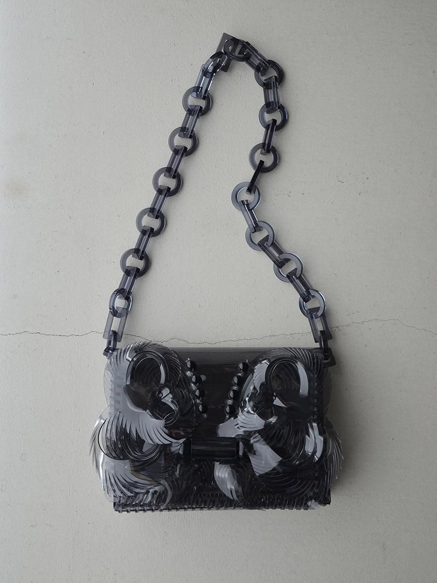 【美品】  Mame Kurogouchi / マメクロゴウチ | Transparent Sculptural Mini Chain Bag PVC 塩化ビニール チェーン ハンド ショルダー バッグ 箱付き | ブラック | レディース