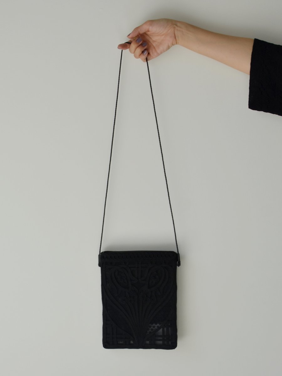 Mame Kurogouchi Cording Embroidery Pouch With Leather Strap