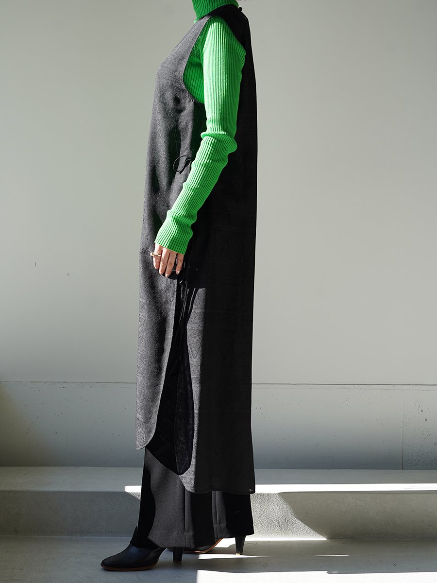 MameKurogouchi Geometric Pattern Mesh Jacquard Sleeveless Dress / black