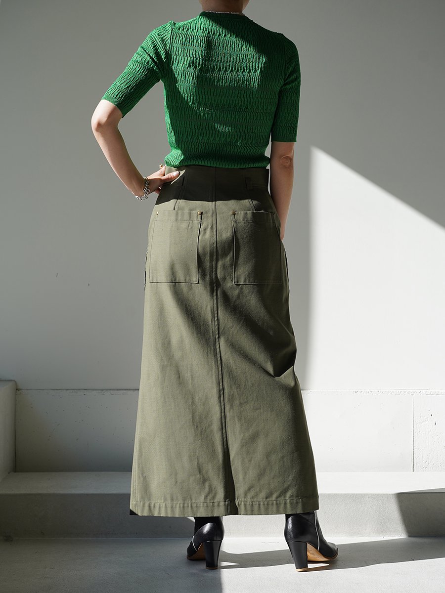 MameKurogouchi Cording Embroidered Nep-Cotton Skirt / khaki