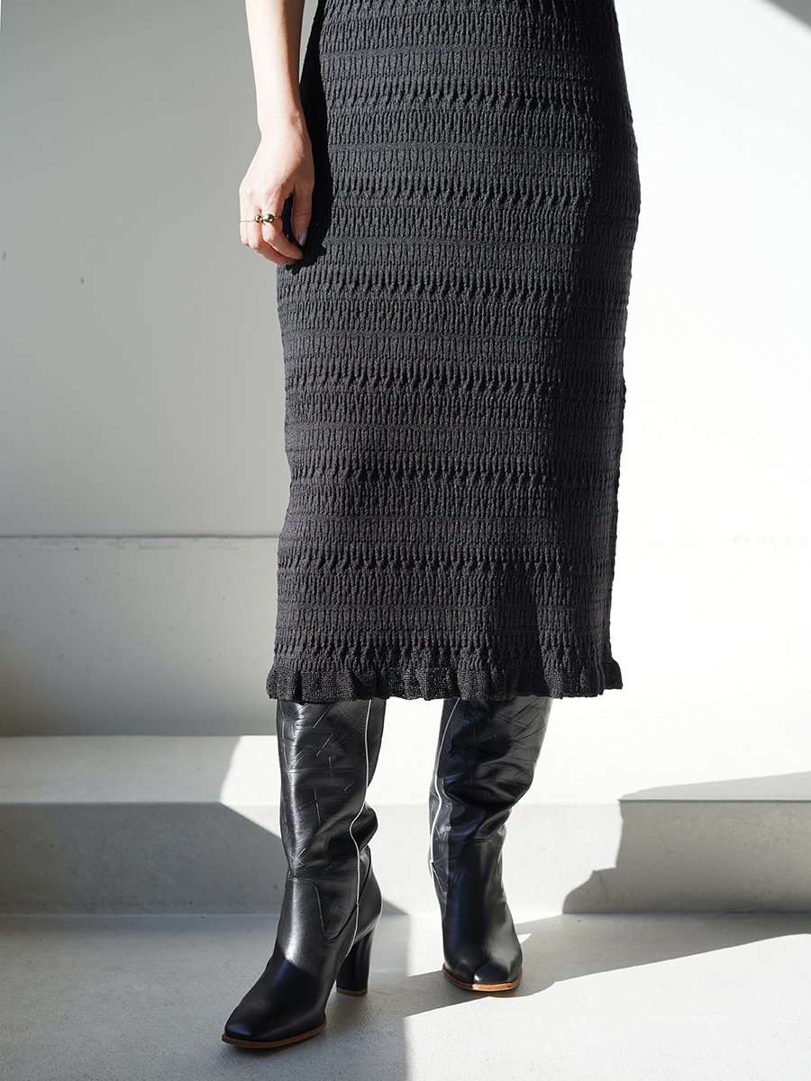 MameKurogouchi  Geometric Ribbed Knitted Dress / black