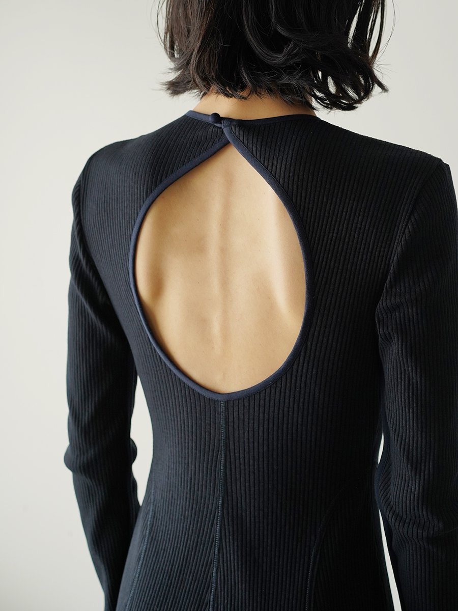 Crew Neck Open Back Ribbed Jersey Dress k-honcho.co.jp