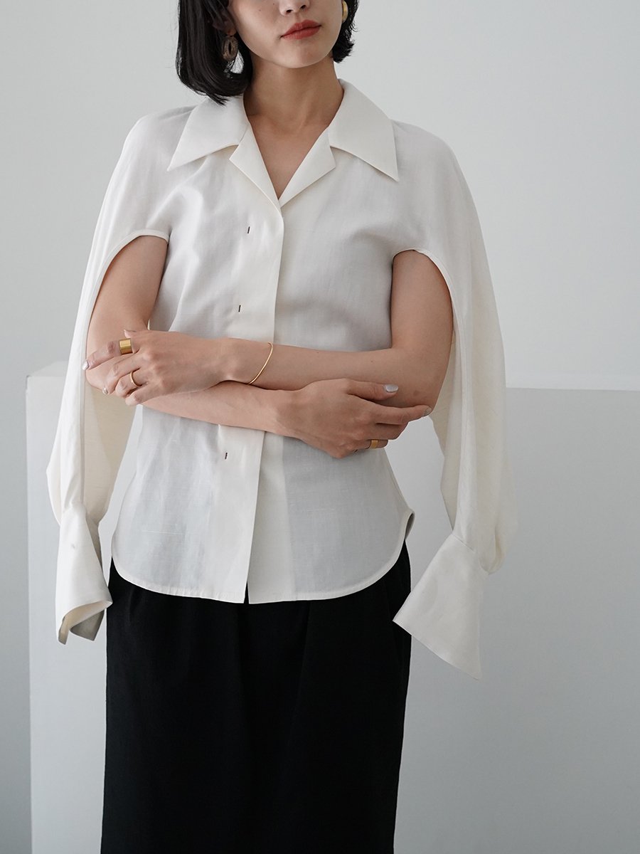 Mame Kurogouchi Viscose Hemp Round Shirt	