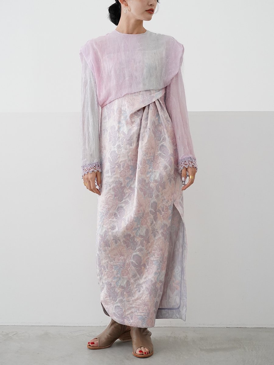Mame Kurogouchi Hazy Floral Jacquard Asymmetrical Draped Dress