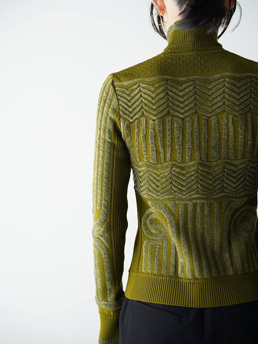 Mame Kurogouchi Jomon Pattern High Neck Knitted Top - Altamira