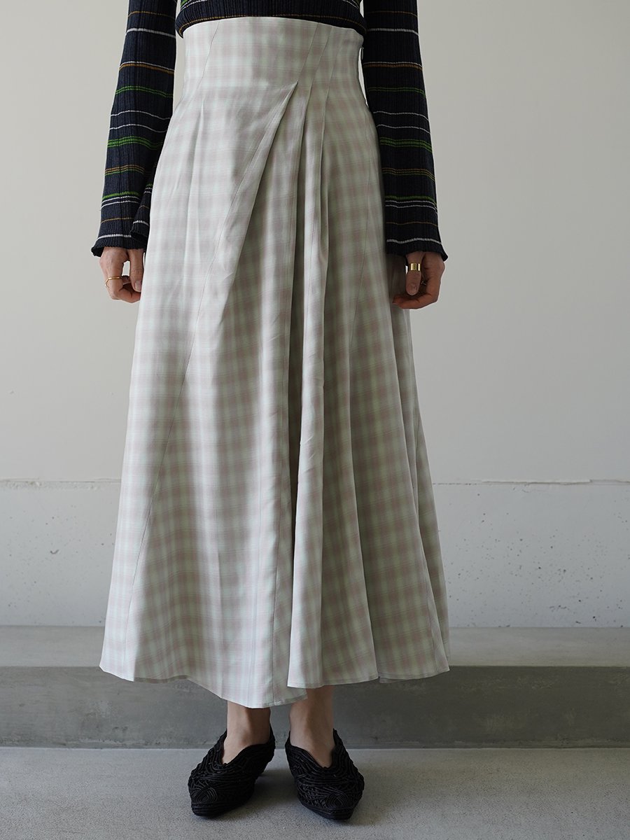 Linen Mix Ombre Check Flare Skirt