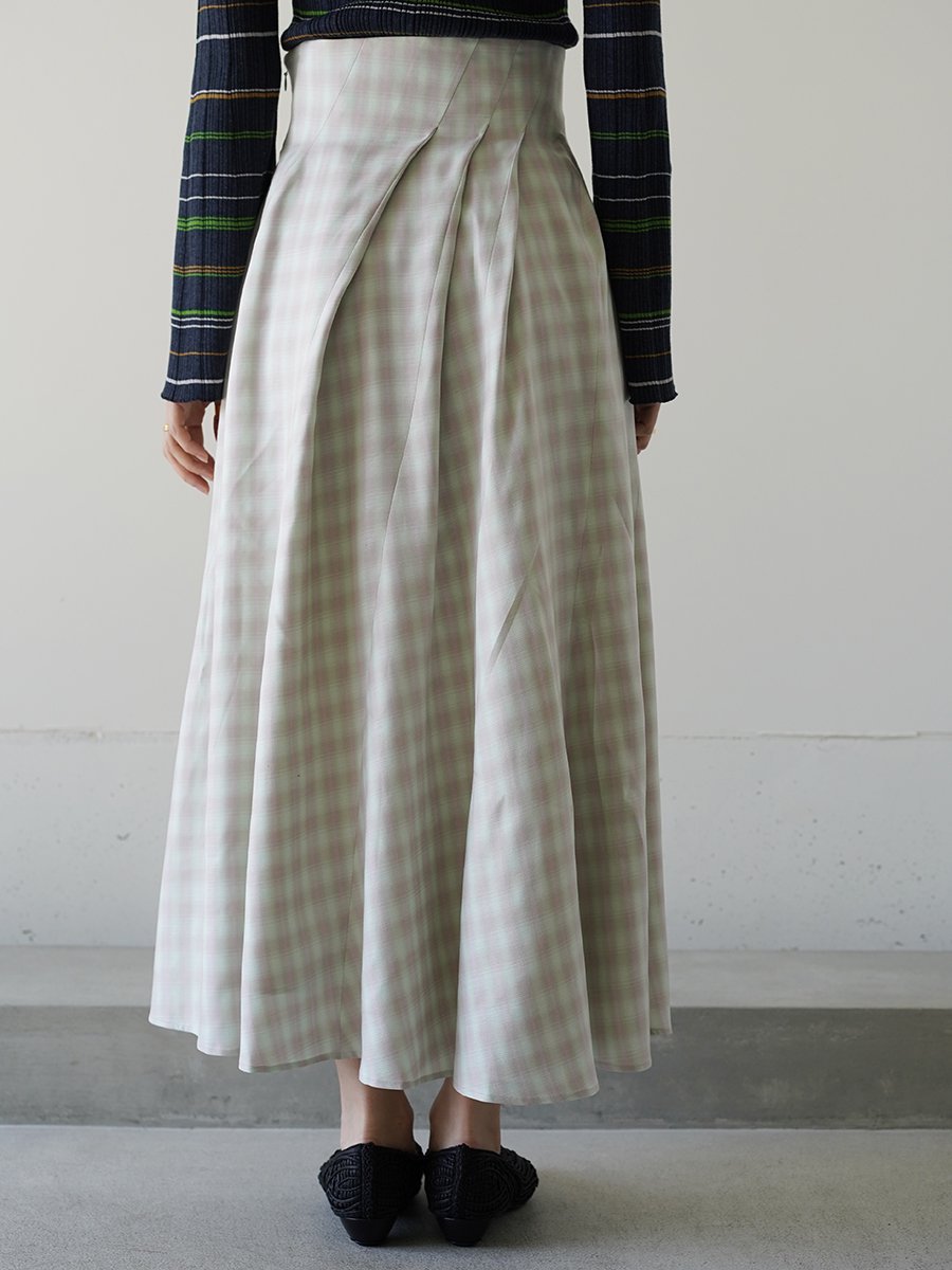 Linen Mix Ombre Check Flare Skirt