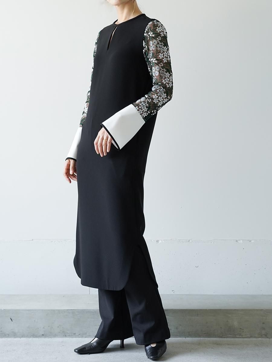 Mame Kurogouchi Floral Lace-Sleeve Classic Dress - Altamira