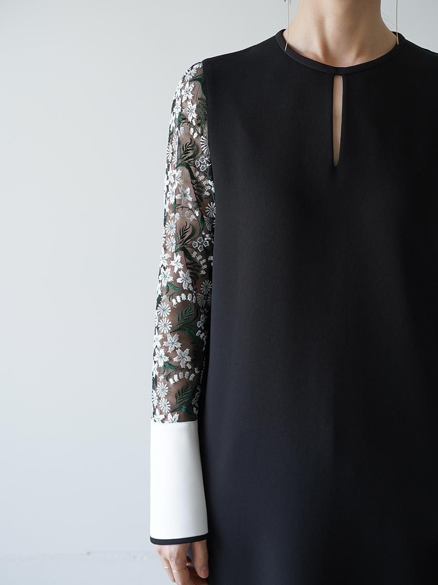 Mame Kurogouchi Floral Lace-Sleeve Classic Dress - Altamira
