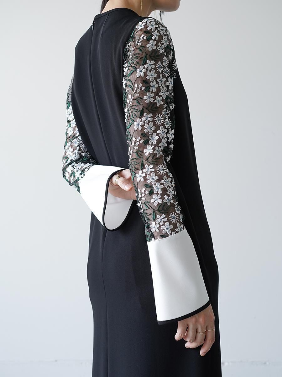 Mame Kurogouchi Floral Lace-Sleeve Classic Dress - Altamira