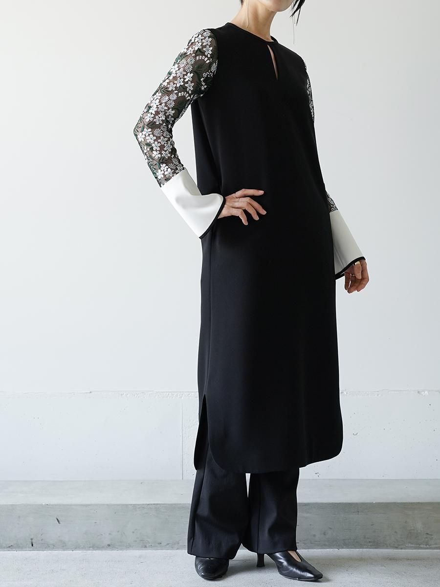 Mame Kurogouchi Floral Lace-Sleeve Classic Dress - Altamira
