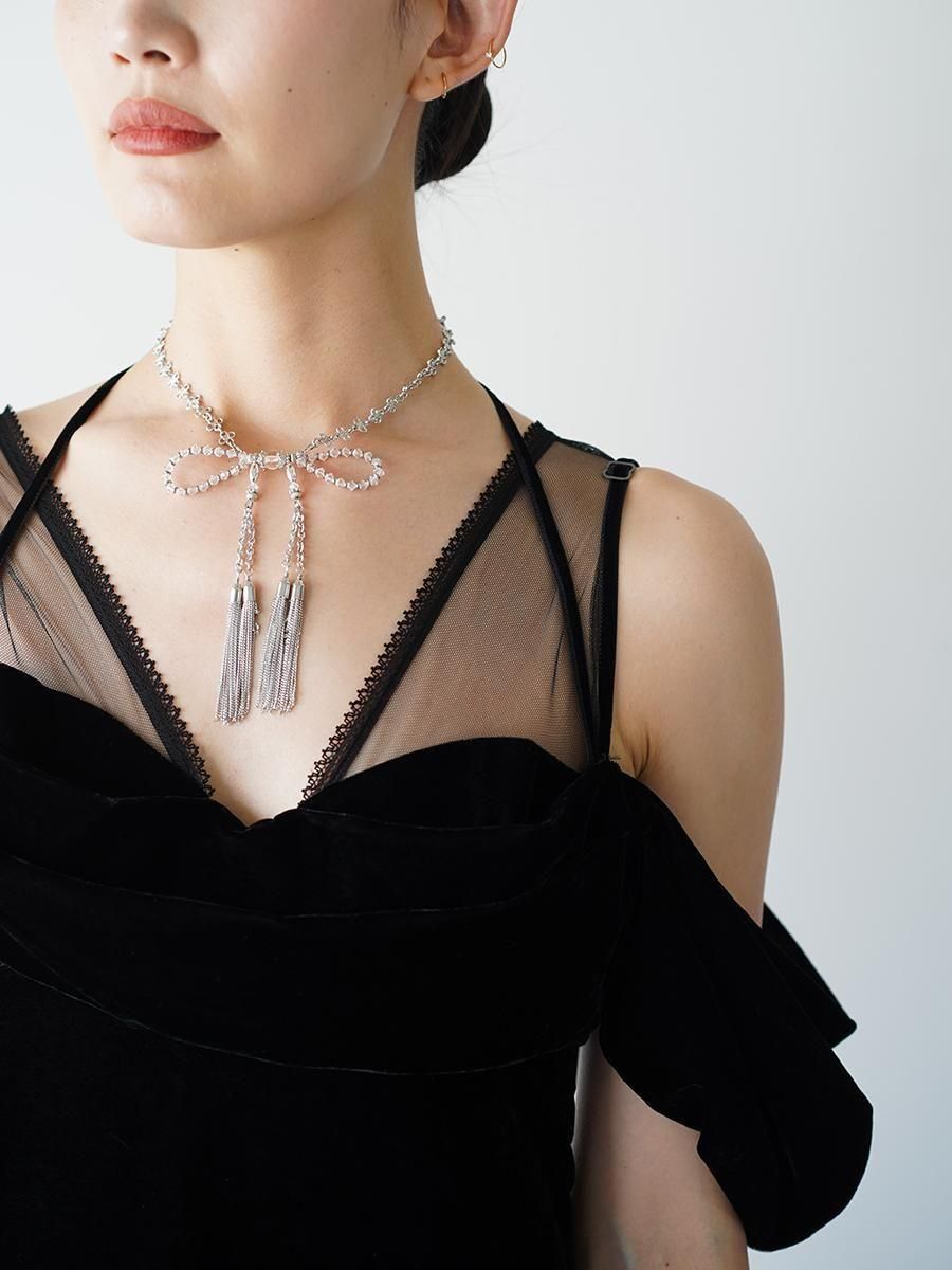 tanaka daisuke crystal ribbon chain necklace