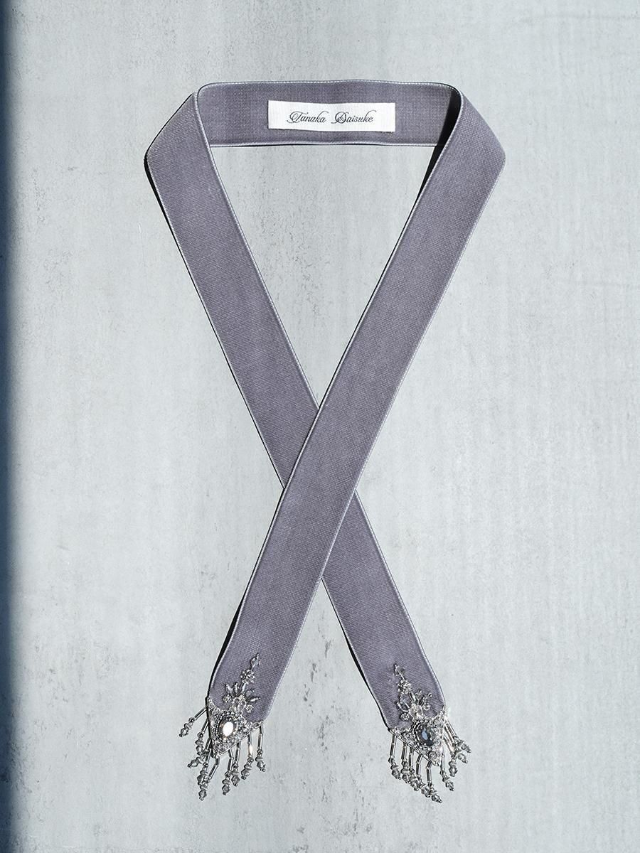 tanaka daisuke crystal silver tip velvet long ribbon