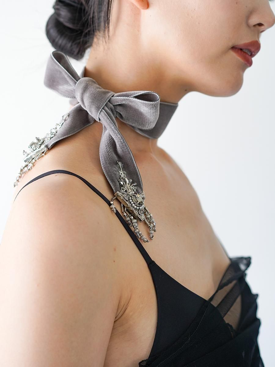 tanaka daisuke crystal silver tip velvet long ribbon
