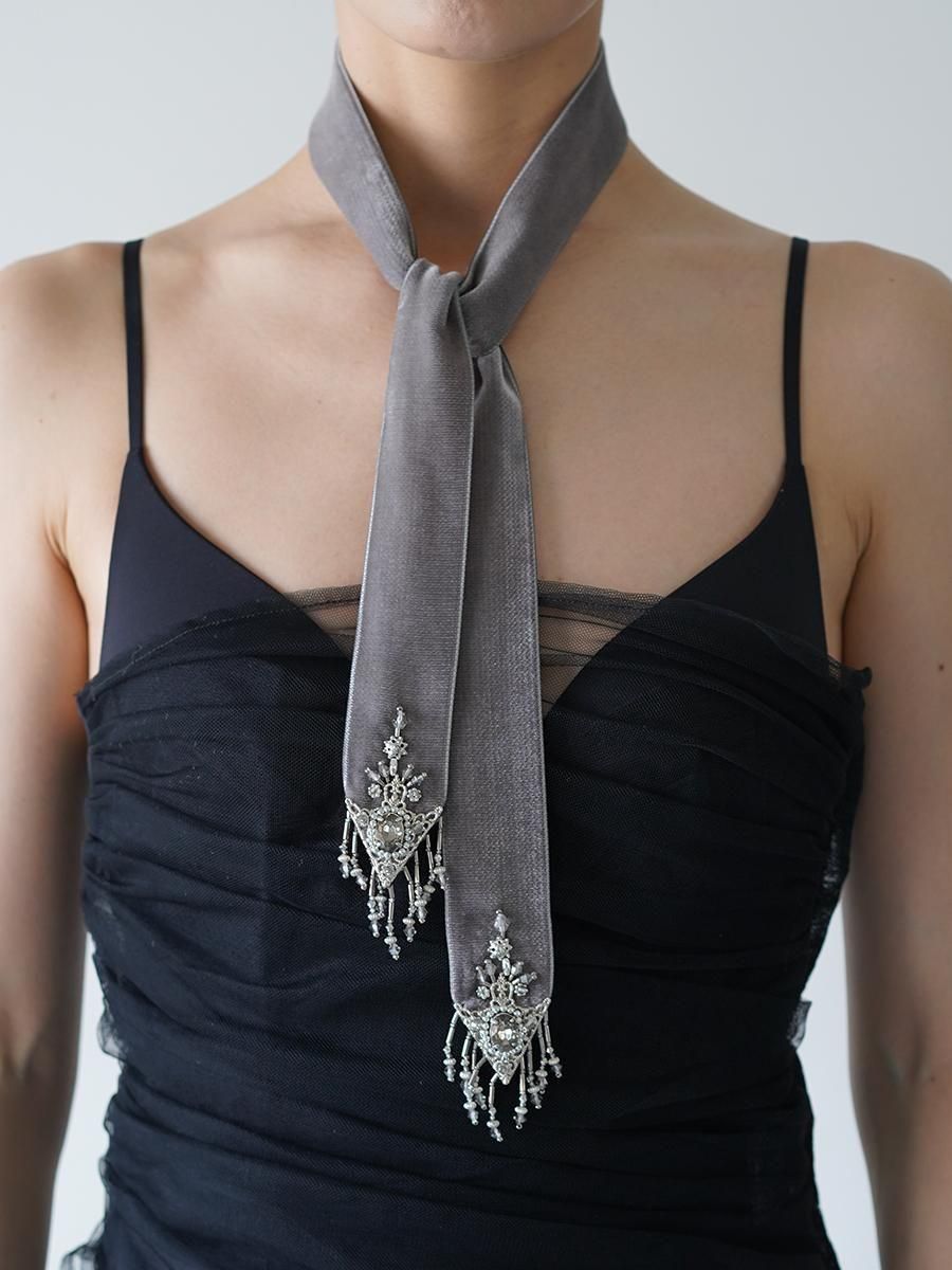 tanaka daisuke crystal silver tip velvet long ribbon